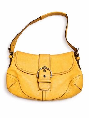 Rare Vintage Coach Yellow Leather Shoulder Bag Buckle Flap Hobo Purse Y2K